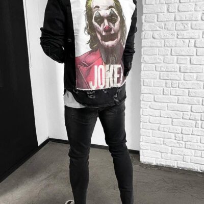 Мужская Джинсовая Куртка Joker Черная 2021 - Джинсовка Джокер с Рисунком на спине в черном цвете XL