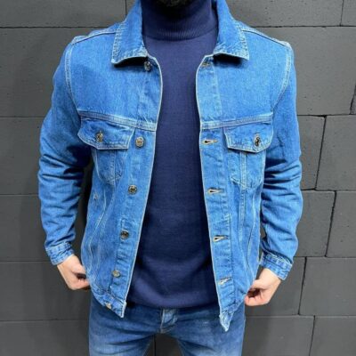 Мужская Джинсовая Куртка Голубая 2021 - Джинсовка Голубого цвета