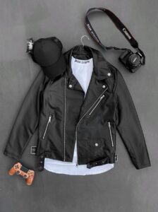 Мужская Демисезонная Кожаная Куртка Косуха Черная – Кожанка с Молнией Набок