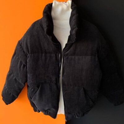 Мужская Зимняя Вельветовая Куртка в Черном Цвете - Стеганый Пуховик