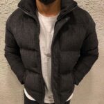 Мужская Зимняя Куртка Вельветовая Черная - Стеганый Пуховик