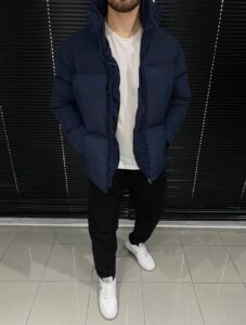 Мужская Зимняя Курточка Синяя - Стеганая Дутая с Высоким Воротником