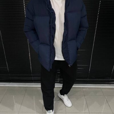 Мужская Зимняя Курточка Синяя - Стеганая Дутая с Высоким Воротником