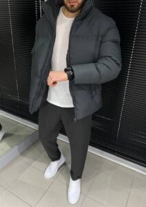 Мужская Зимняя Курточка Серая - Стеганая Дутая с Высоким Воротником