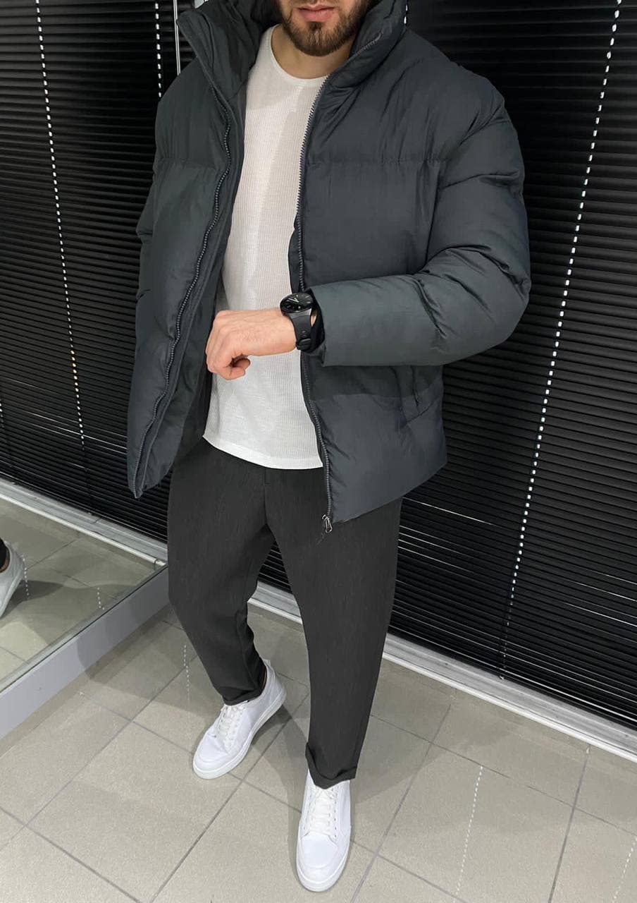 photo_2021-12-08_14-52-49 Мужская Зимняя Курточка Серая - Стеганая Дутая с Высоким Воротником