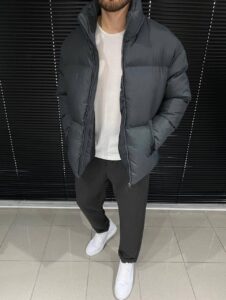Мужская Зимняя Курточка Серая - Стеганая Дутая с Высоким Воротником