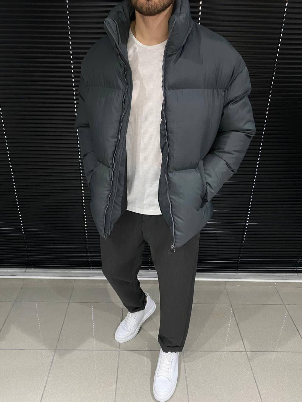 photo_2021-12-08_14-52-50 Мужская Зимняя Курточка Серая - Стеганая Дутая с Высоким Воротником