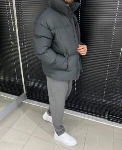 Мужская Зимняя Курточка Серая - Стеганая Дутая с Высоким Воротником