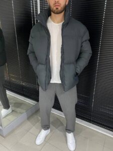 Мужская Зимняя Курточка Серая - Стеганая Дутая с Высоким Воротником