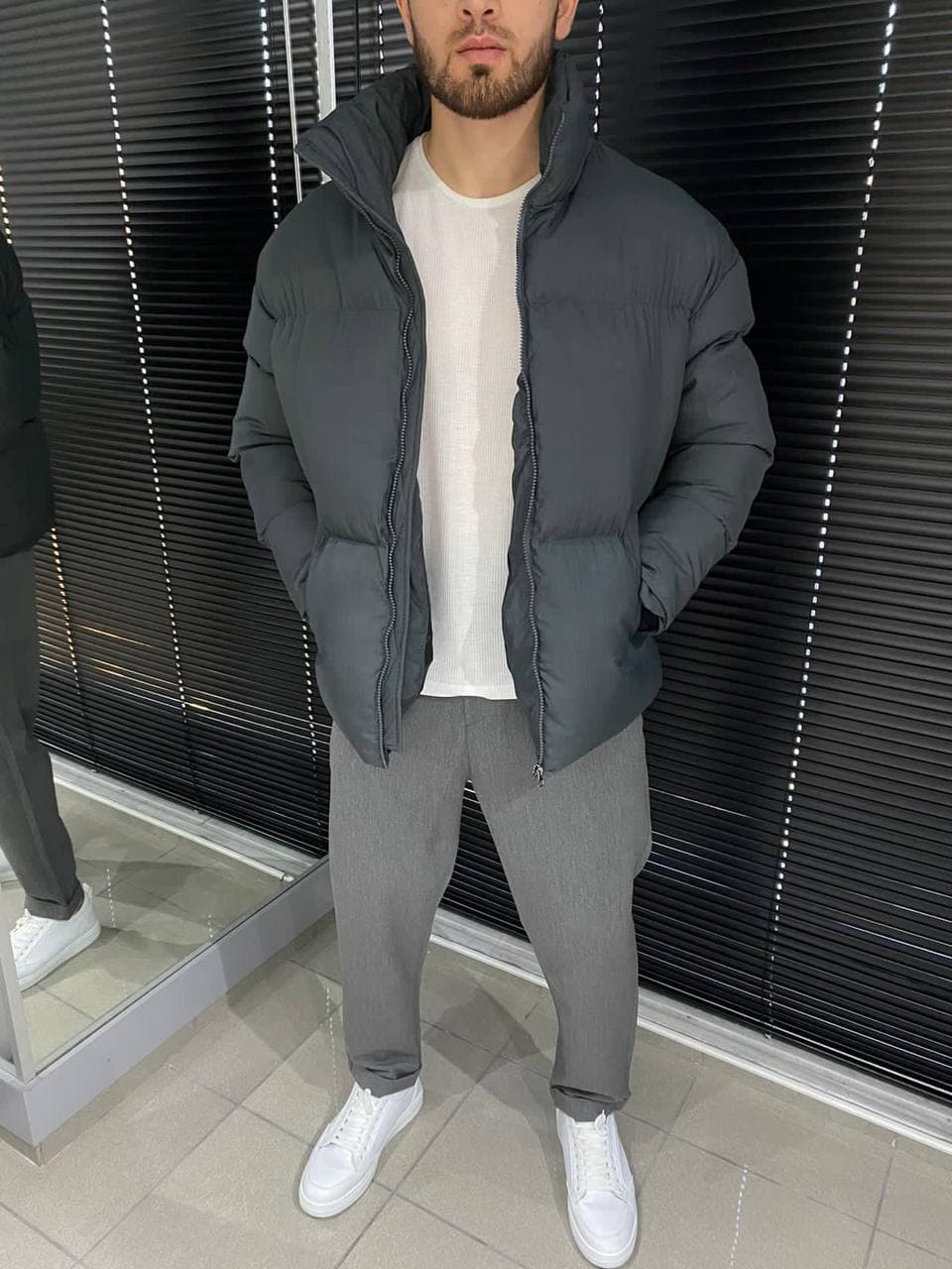 photo_2021-12-08_14-52-53 Мужская Зимняя Курточка Серая - Стеганая Дутая с Высоким Воротником