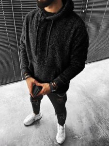 Мужское Черное Плюшевое Худи - Плюшевая Кофта Оверсайз