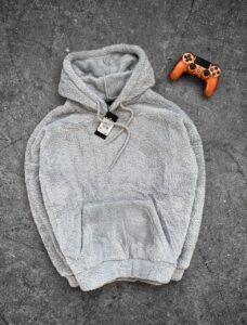 Мужское Светло-Серое Плюшевое Худи - Плюшевая Кофта Оверсайз