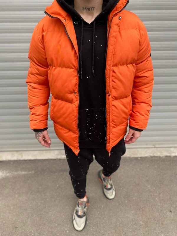 Мужская Зимняя Куртка Пуховик Оранжевая Укороченная