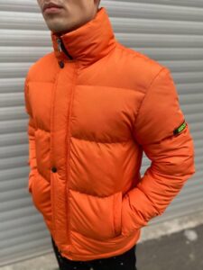 Мужская Зимняя Куртка Пуховик Оранжевая Укороченная