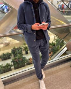 Мужской Синий Костюм Оверсайз на флисе - Утепленный Мягкий (Рубашка + Штаны)