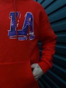Мужское Красный Худи Оверсайз Утепленное LA Lakers - На флисе Лакерс