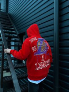 Мужское Красный Худи Оверсайз Утепленное LA Lakers - На флисе Лакерс