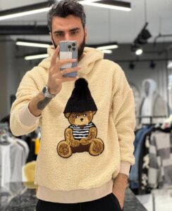 Мужское Бежевое Худи Плюшевое Оверсайз Teddy - Мягкая Свободная Толстовка Тедди с Капюшоном