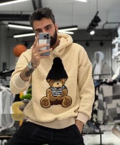 Мужское Бежевое Худи Плюшевое Оверсайз Teddy - Мягкая Свободная Толстовка Тедди с Капюшоном