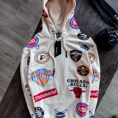 Чоловіче Бежеве Худі Оверсайз Chicago Bulls - Толстовка з капюшоном Чикаго Буллз