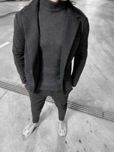Мужской Серый Костюм Однотонный Slim Fit - Трикотажный Теплый Классический Слим Фит Приталенный (Пиджак + Брюки)
