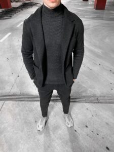 Мужской Серый Костюм Однотонный Slim Fit - Трикотажный Теплый Классический Слим Фит Приталенный (Пиджак + Брюки)