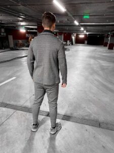 Мужской Серый Костюм Slim Fit Елочка - Трикотажный Теплый Классический Слим Фит Приталенный (Пиджак + Брюки)