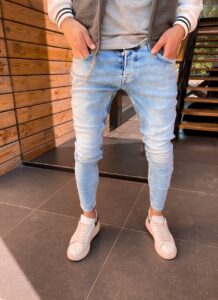 Мужские Голубые Джинсы Узкие - Светлые Зауженные