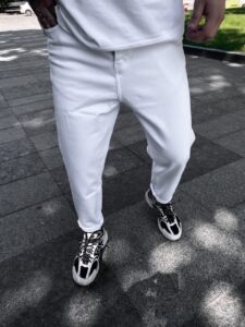 Мужские Белые Джинсы МОМ Базовые - Бананы Бойфренды Свободные