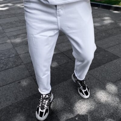 Мужские Белые Джинсы МОМ Базовые - Бананы Бойфренды Свободные