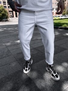 Мужские Белые Джинсы МОМ Базовые - Бананы Бойфренды Свободные