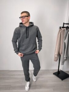Мужской Темно-Серый Спортивный Костюм - Утепленный на Флисе (Худи + Штаны)