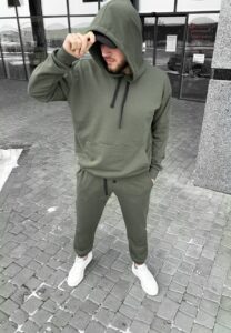 Мужской Спортивный Костюм Зеленый Хаки (Худи + Штаны)