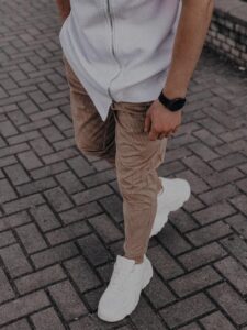 Мужские Вельветовые Брюки Бежевые - Чиносы Штаны Зауженные