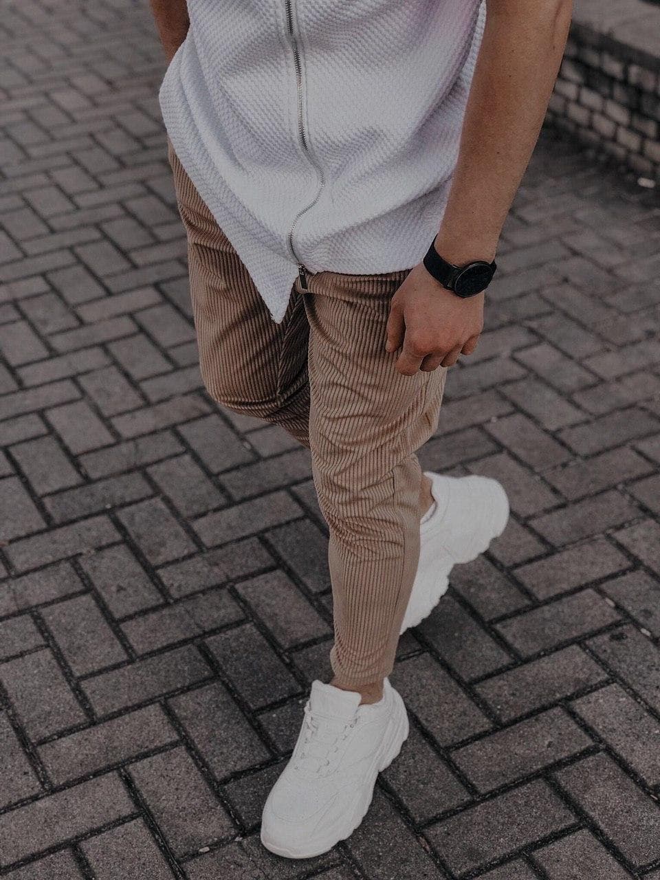 Мужские Вельветовые Брюки Бежевые - Чиносы Штаны Зауженные Мужские Вельветовые Брюки Бежевые - Чиносы Штаны Зауженные