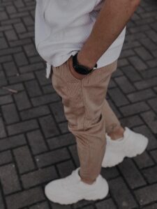 Мужские Вельветовые Брюки Бежевые - Чиносы Штаны Зауженные