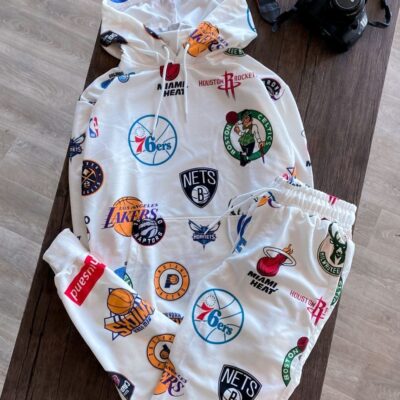 Мужской Белый Спортивный Костюм Chicago Bulls - Хлопковый Чикаго Буллс (Худи + Штаны)