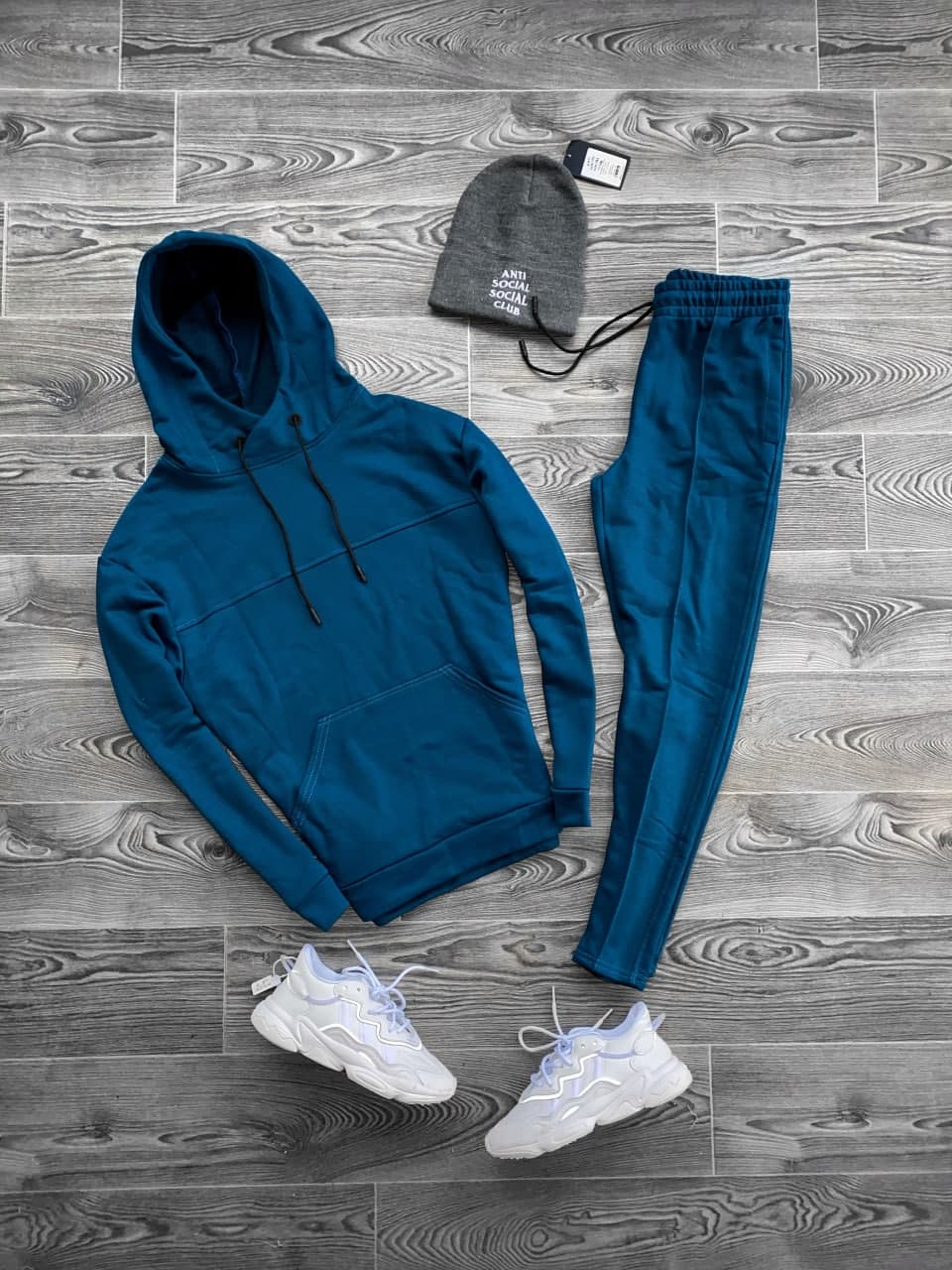 Мужской Синий Спортивный Костюм - Хлопоквый Однотонный (Худи + Штаны) Мужской Синий Спортивный Костюм - Хлопоквый Однотонный (Худи + Штаны)