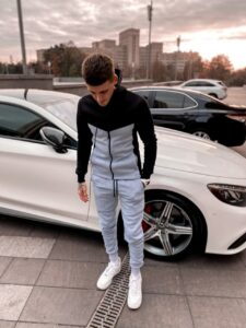 Мужской Черный Серый Костюм Спортивный - на Молнии и Капюшоном (Кофта + Штаны)