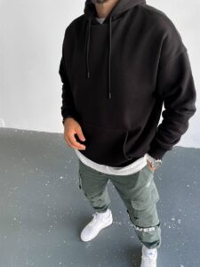 Мужской Черный Худи Оверсайз - Толстовка Свободного Кроя