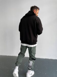 Мужской Черный Худи Оверсайз - Толстовка Свободного Кроя