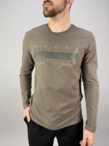 Мужской Коричневый Лонгслив - Кофта с Принтом