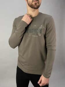 Мужской Коричневый Лонгслив - Кофта с Принтом