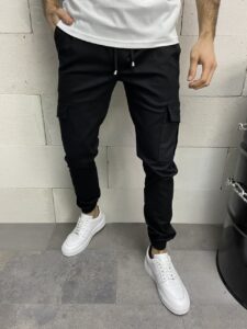 Мужские Спортивные Штаны Черные - Свободные с Накладными Карманами на Манжетах