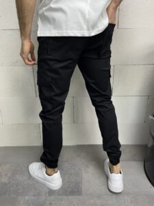 Мужские Спортивные Штаны Черные - Свободные с Накладными Карманами на Манжетах