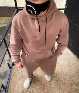 Мужской Спортивный Костюм Утепленный Бежевого Цвета Оверсайз ( Худи+ Штаны)