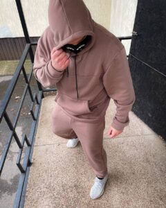 Мужской Спортивный Костюм Утепленный Бежевого Цвета Оверсайз ( Худи+ Штаны)