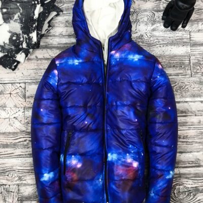 Мужская Стёганная Куртка в Синем Цвете - Короткий Пуховик с Стиле Космос