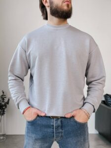 Мужской Свитшот в Сером Цвете Оверсайз - Кофта на Манжетах Свободная