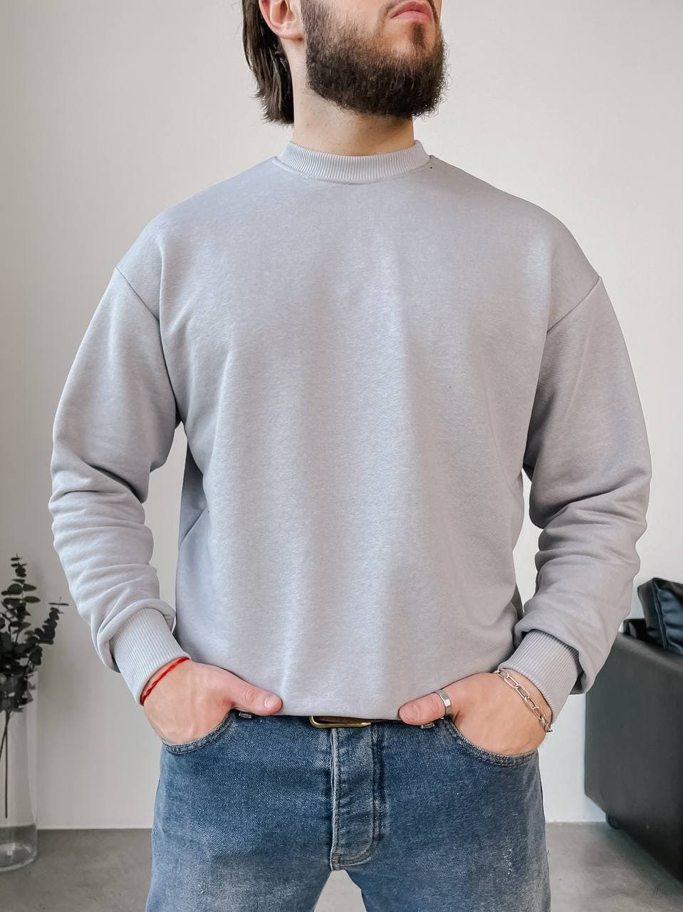photo_2022-02-23_14-31-18 Мужской Свитшот в Сером Цвете Оверсайз - Кофта на Манжетах Свободная